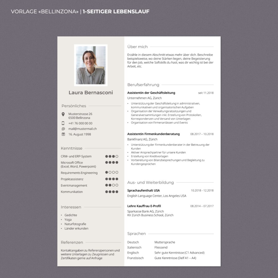 Lebenslauf Boutique - Lebenslauf Vorlage Bellinzona - Hochformat - modern & innovativ